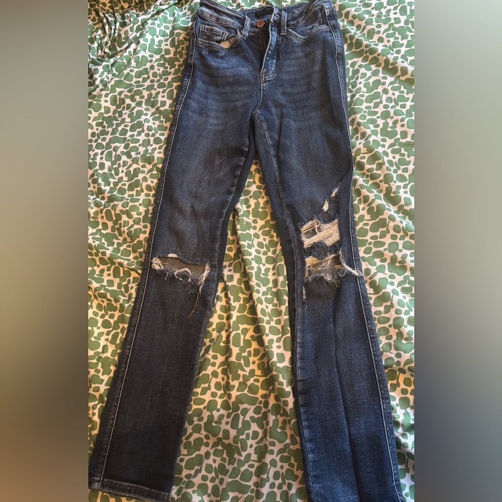 Flying Monkey Ripped Slim Straight Dark Blue Jeans